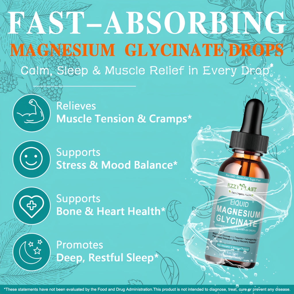 Magnesium Glycinate 400mg Liquid Drops – 98% Absorption for Sleep, Calm, Muscle & Heart Health