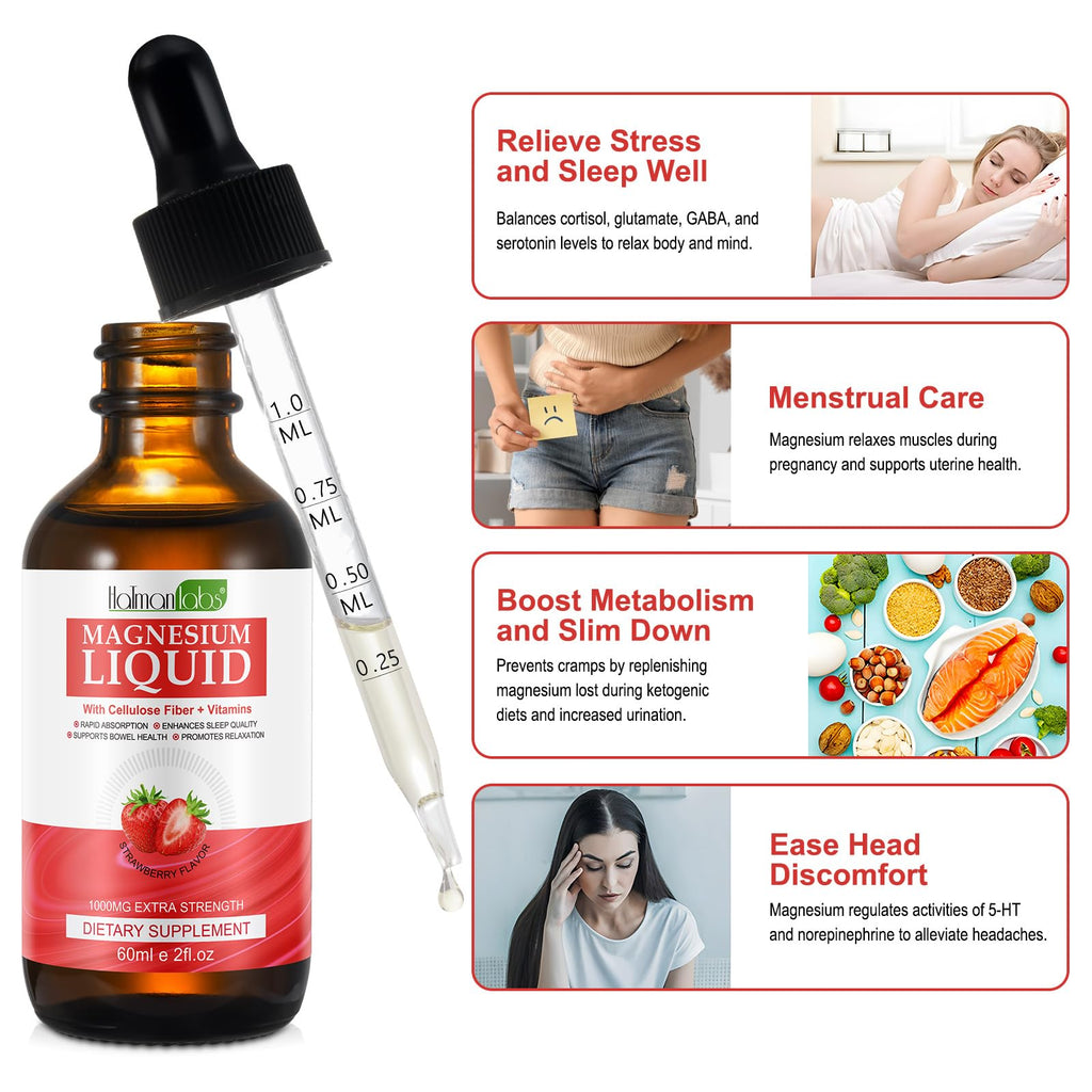 Magnesium Glycinate Liquid Drops - High Absorption, Strawberry, 2 oz