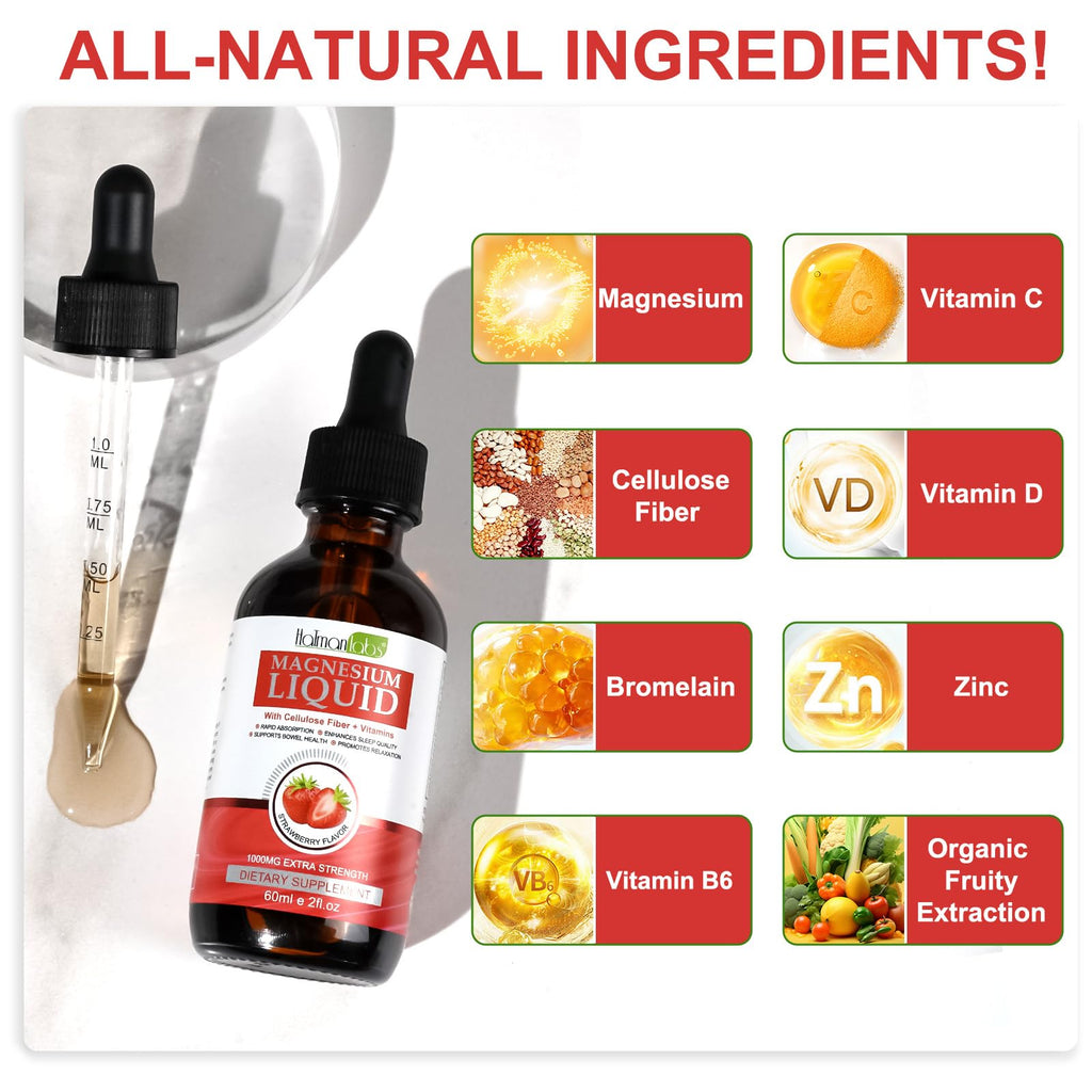 Magnesium Glycinate Liquid Drops - High Absorption, Strawberry, 2 oz