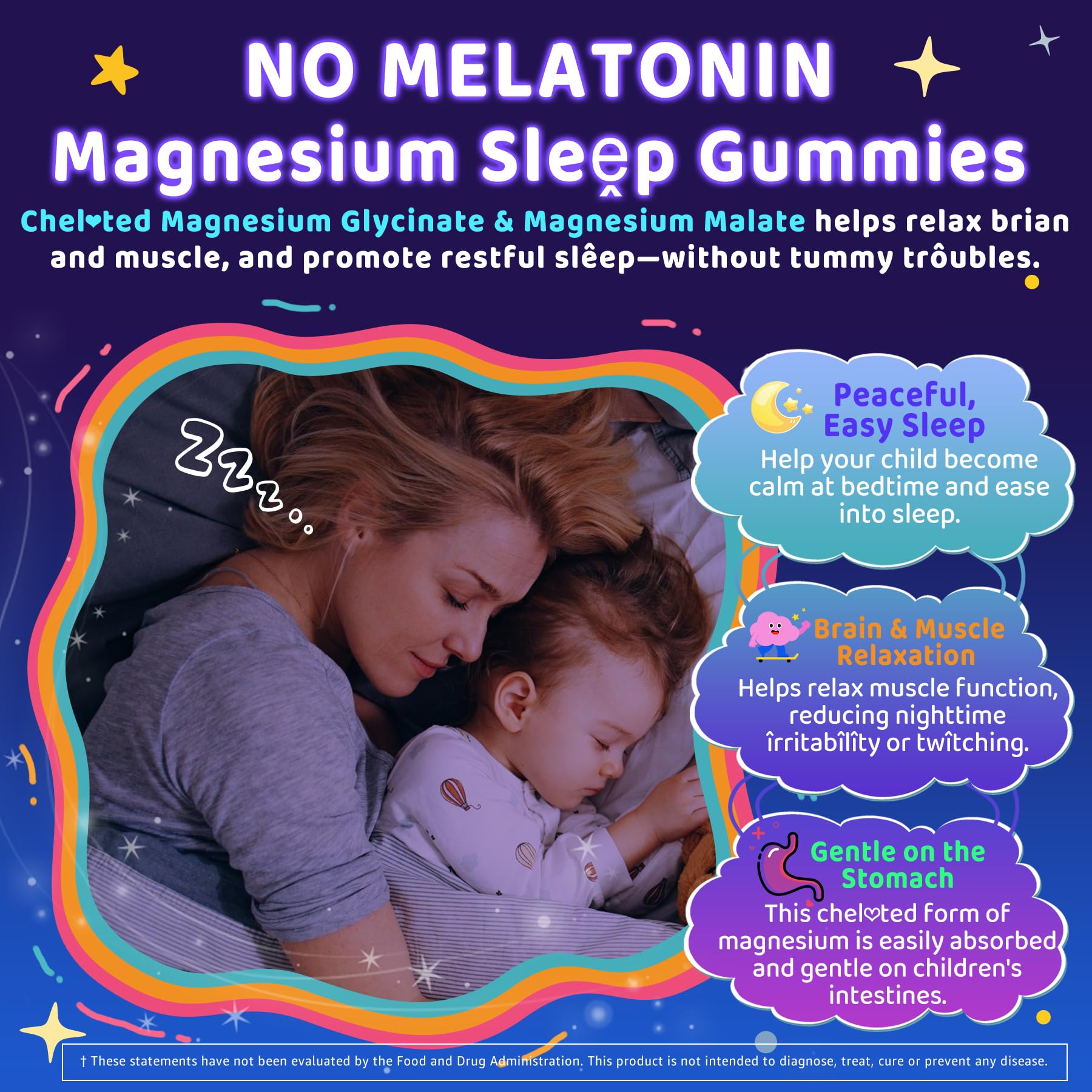 Kids Sleep Gummies - No Melatonin with Magnesium Glycinate, L-Theanine, Zinc & D3K2 | Immune Support