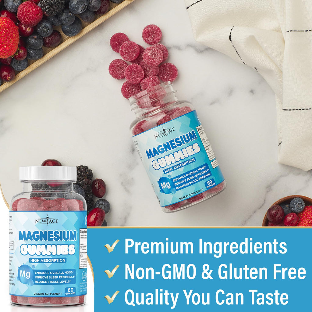 Magnesium Gummies - Calming Anti-Stress, Vegan, Gluten-Free, Non-GMO | 120 Count | New Age