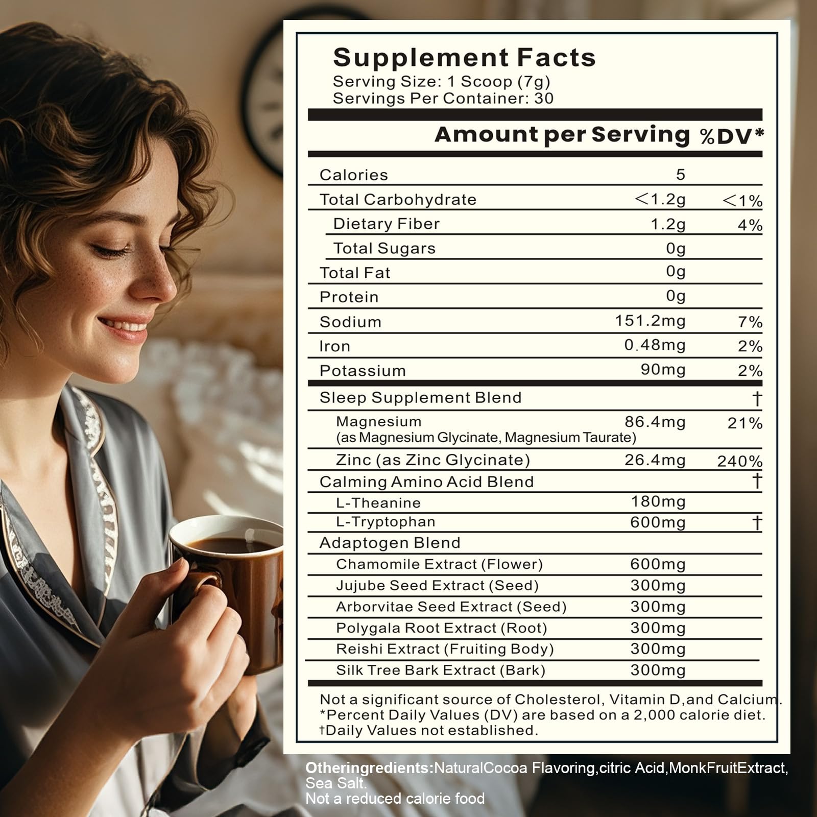 Dream Cocoa Magnesium Hot Cocoa – Melatonin-Free Sleep Support with Reishi, L-Theanine & Zinc Glycinate | 30 Servings