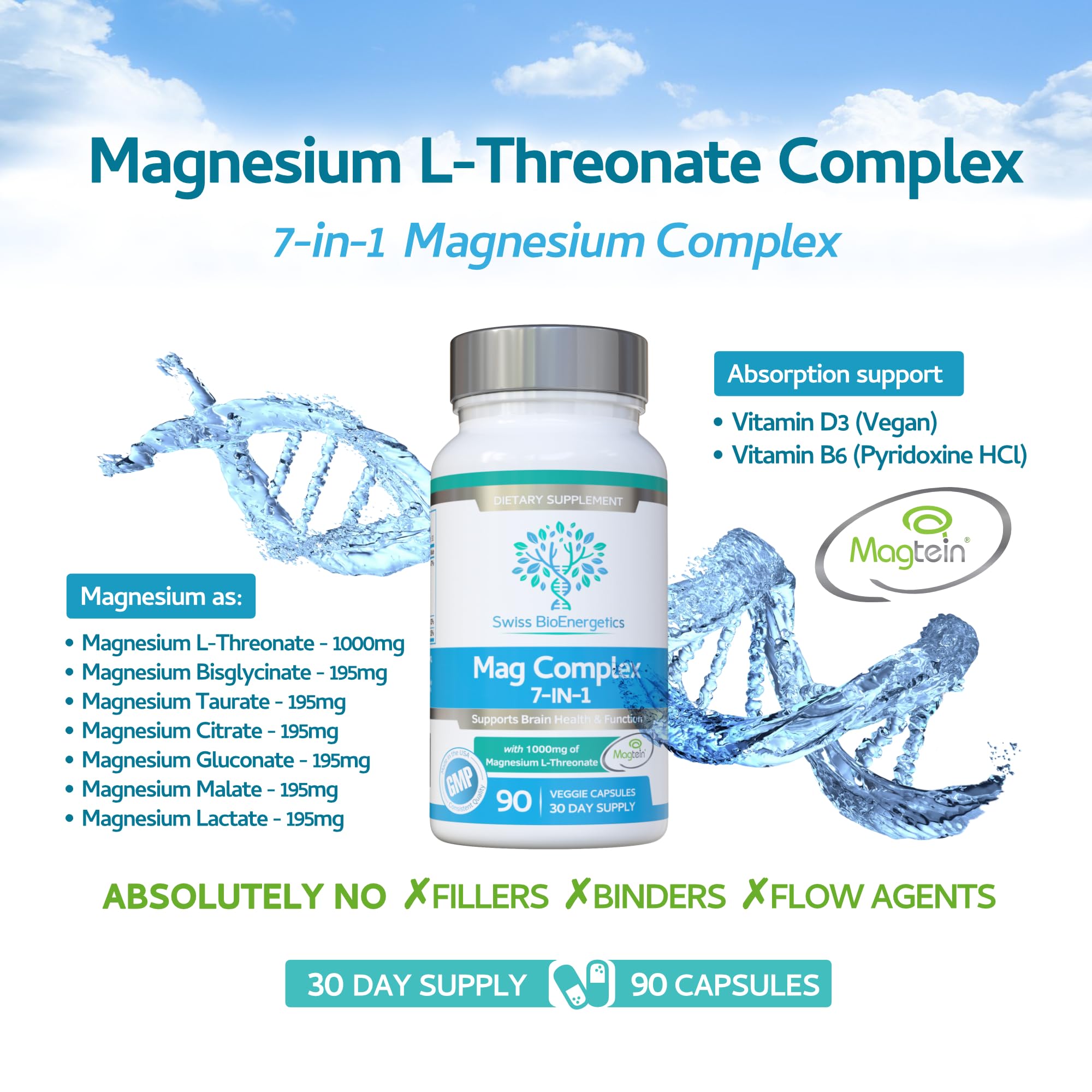 Magnesium L-Threonate Complex 7-in-1 1000mg Magtein Plus – Vegan, UK Made