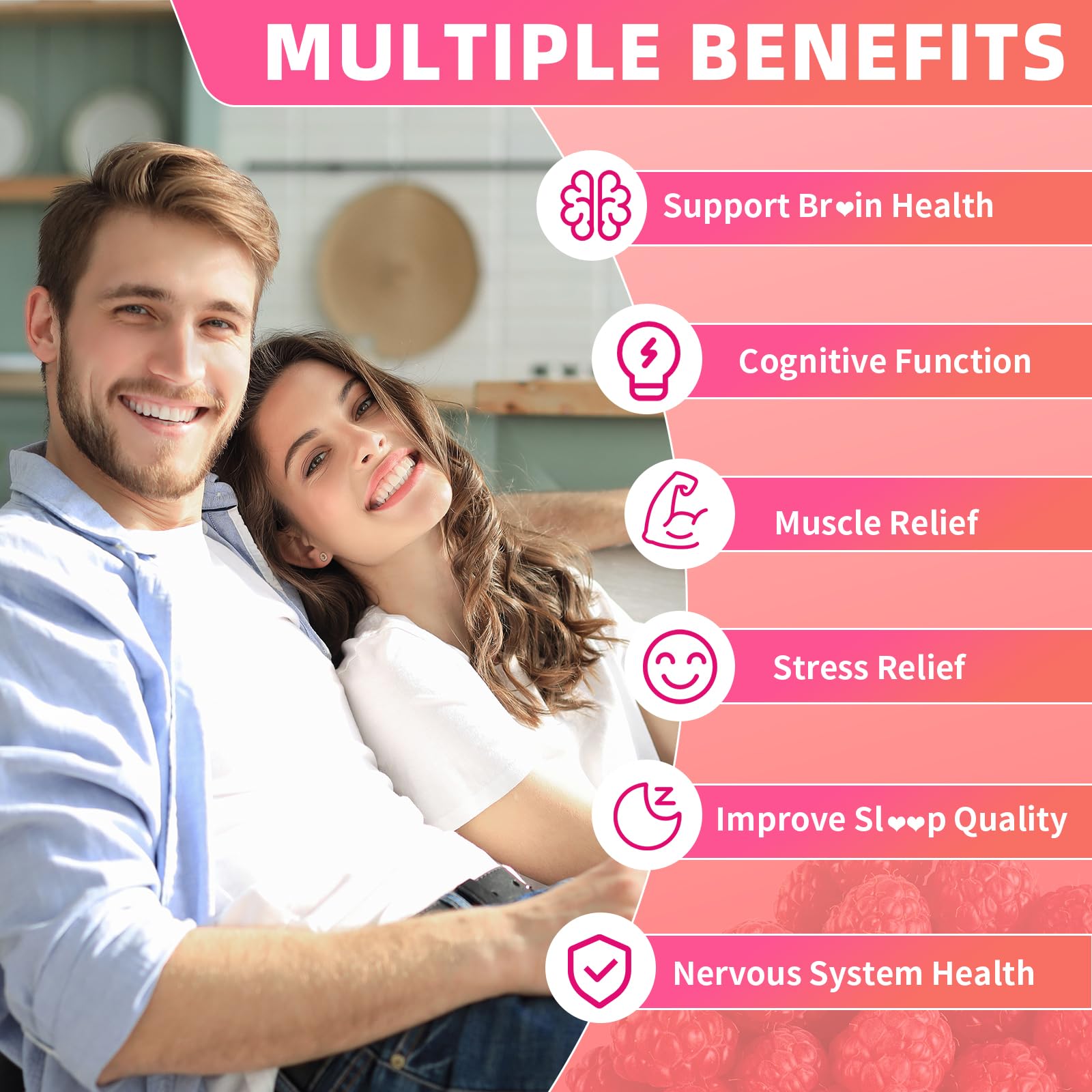 Magnesium L-Threonate Gummies 1000mg – Sugar-Free Raspberry Flavor for Kids & Adults | Muscle & Nervous System Support