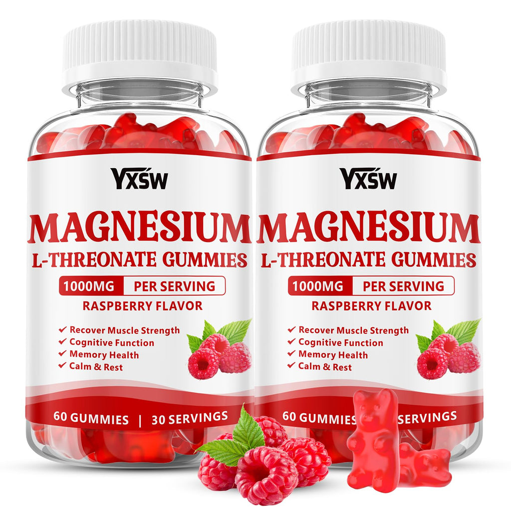 Magnesium L-Threonate Gummies 1000mg – Sugar-Free Raspberry, 120 Count | Nervous System & Muscle Support