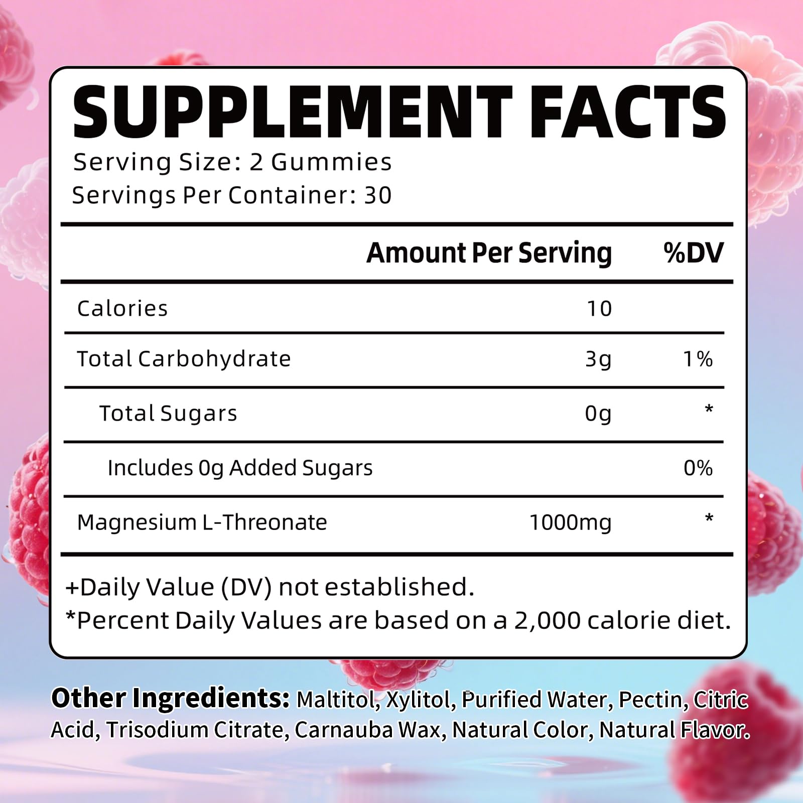 Pack of 2 Magnesium L-Threonate Gummies - Sugar-Free 1000MG Raspberry, 60 Count