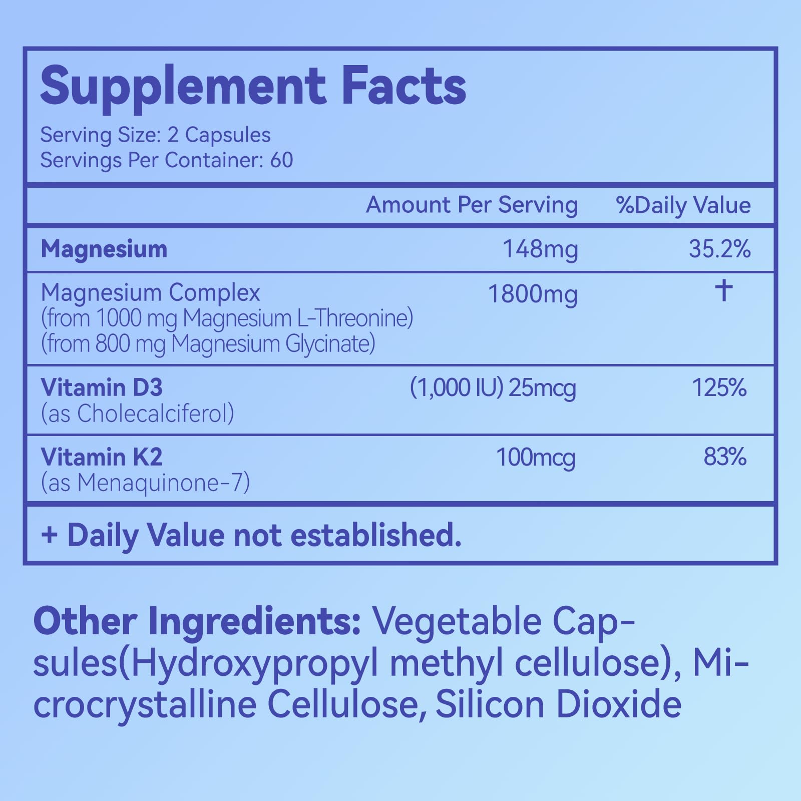 Magnesium Chelated Complex 1800mg with Vitamin D3 & K2 – L-Threonine & Glycinate, 120 Capsules