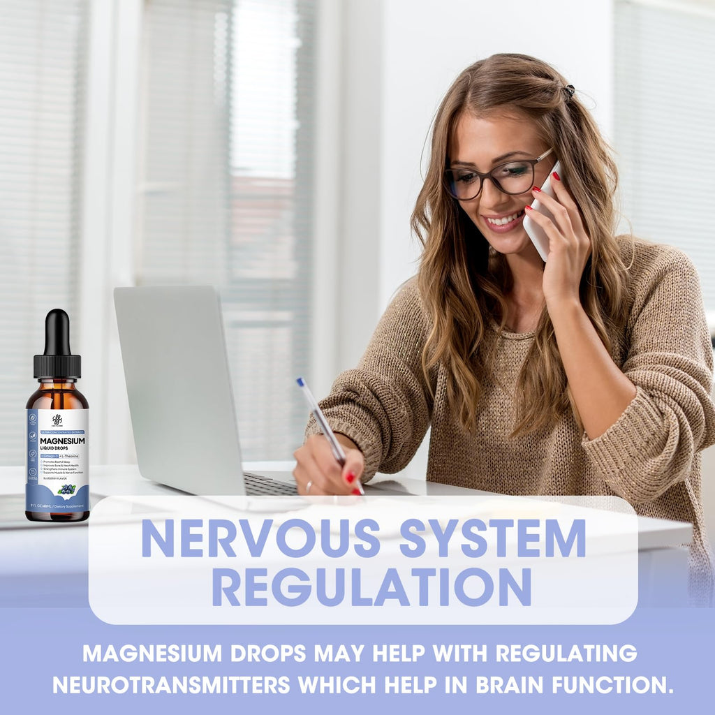 (2 Pack) Magnesium Glycinate Liquid Drops with Omega-3, L-Theanine, D3, B6, B12 – Calm & Sleep