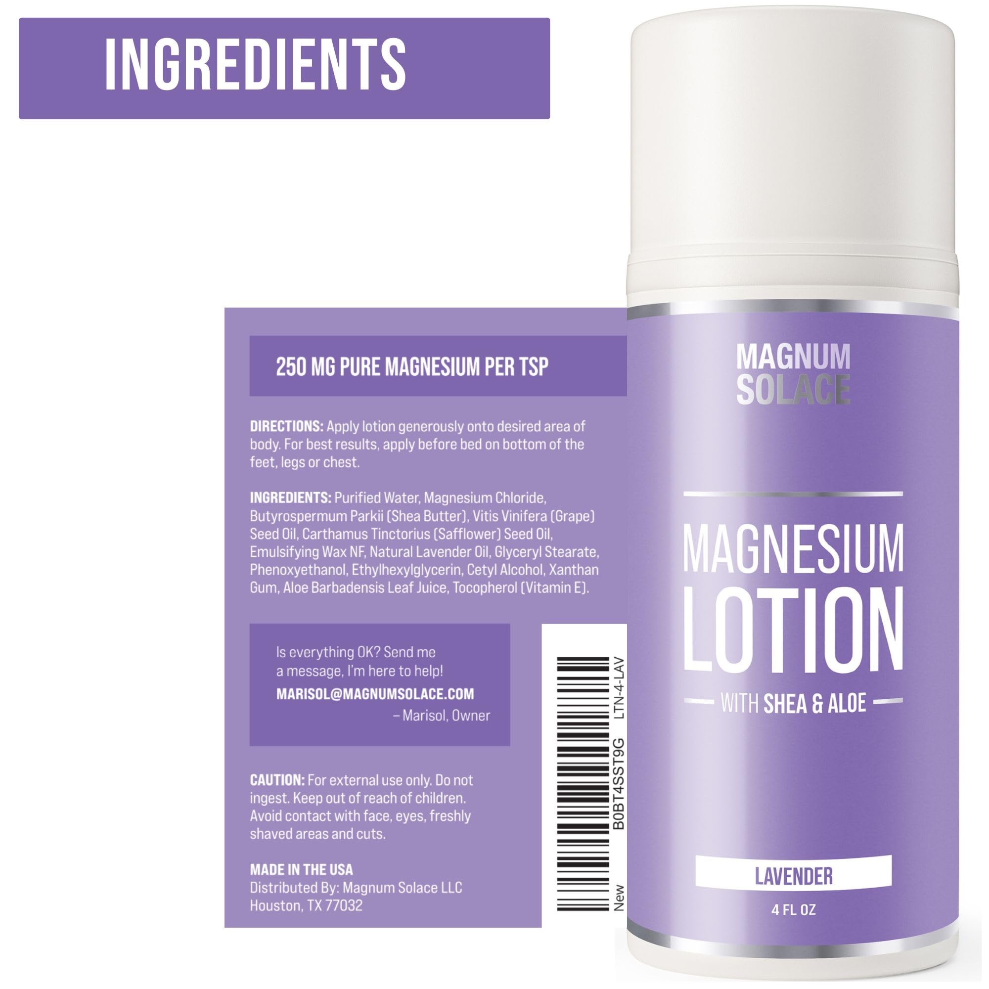 Magnesium Lotion – Super Concentrated (Lavender) | Made in USA