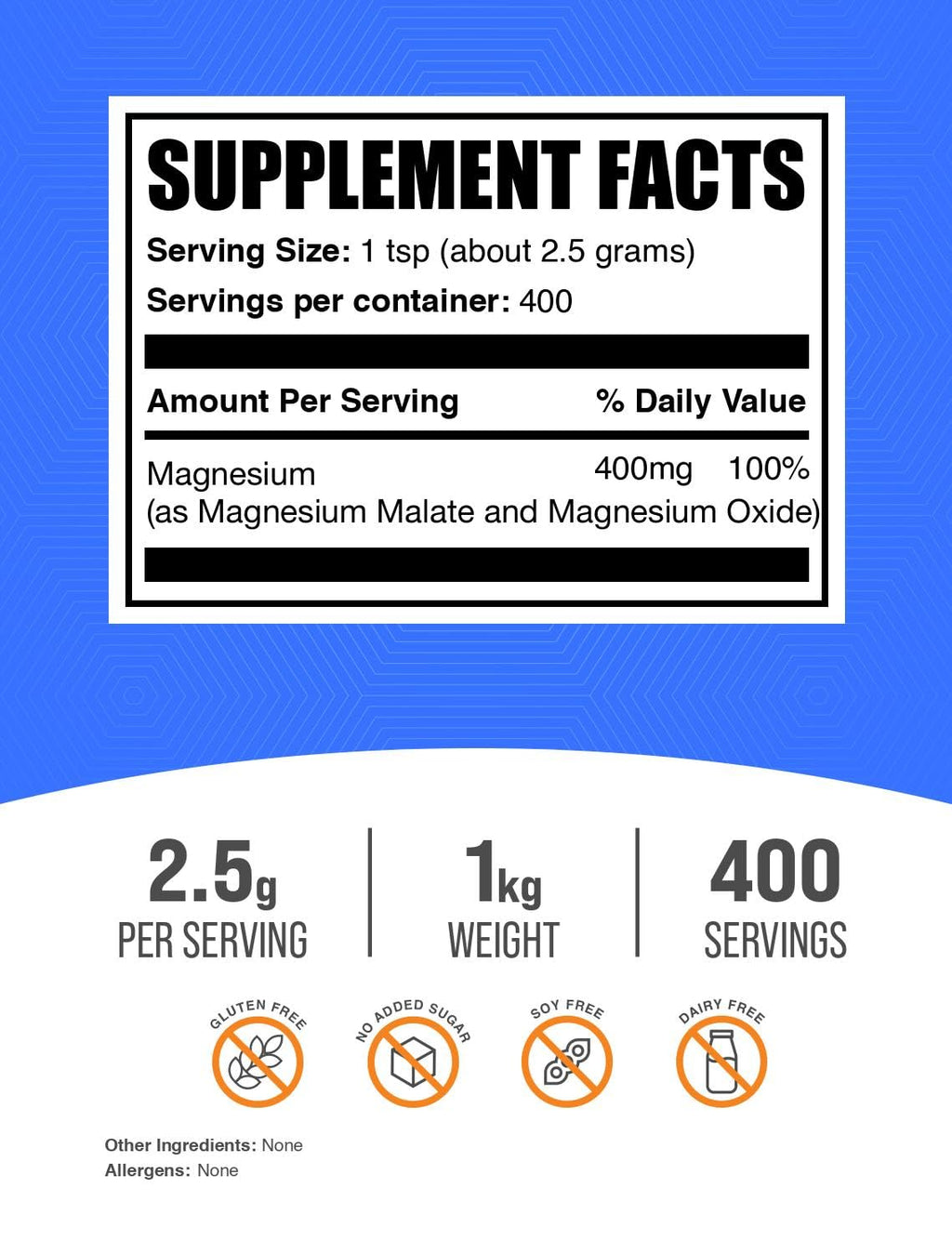 BulkSupplements Magnesium Malate Powder 1kg – Unflavored, Gluten Free, High Bioavailability