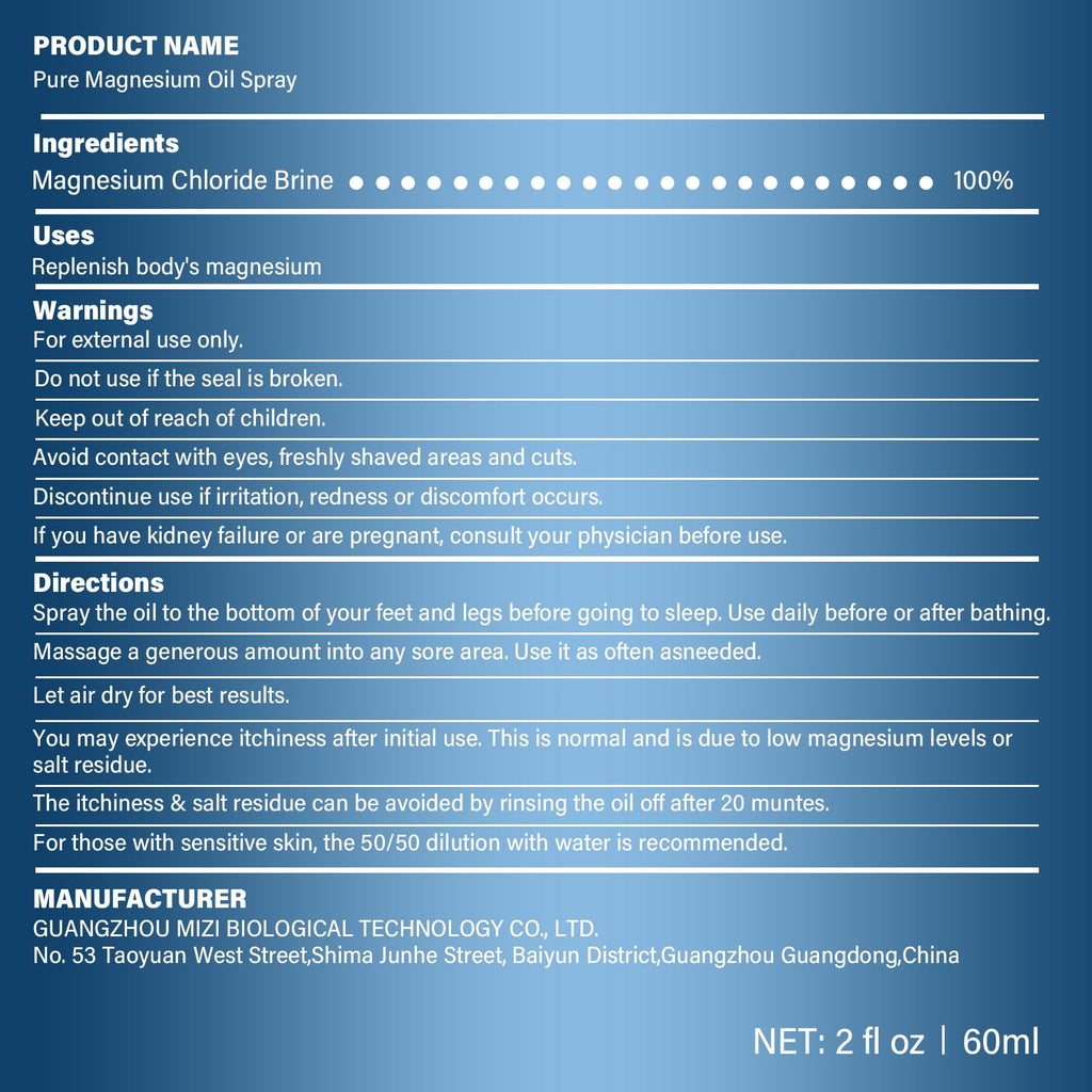 Pure Magnesium Oil Spray | Mg Oil for Feet – 2 oz / 60 ml