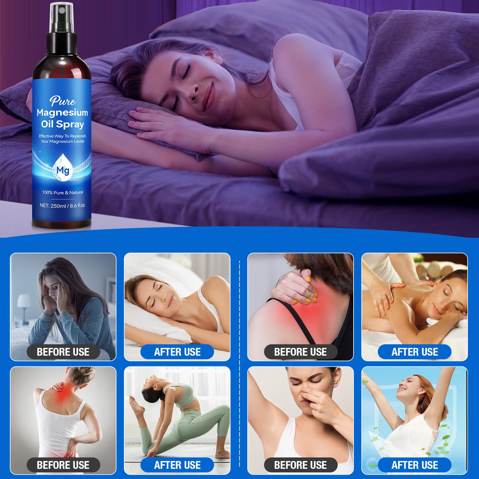 Magnesium Oil Spray 8.6 Fl Oz – Pure Topical Magnesium for Skin, Feet & Body