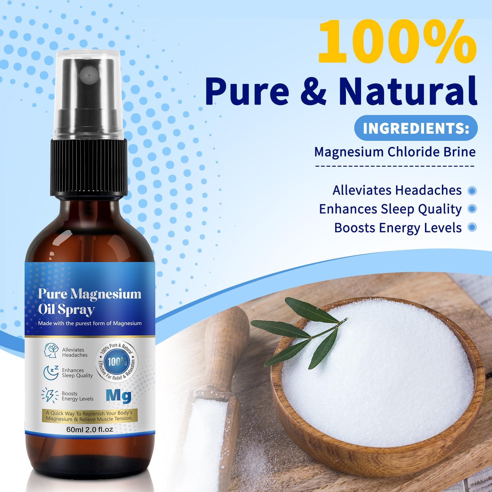 Pure Topical Magnesium Oil Spray – 60 ml | Fast Absorption, Energy & Muscle Support