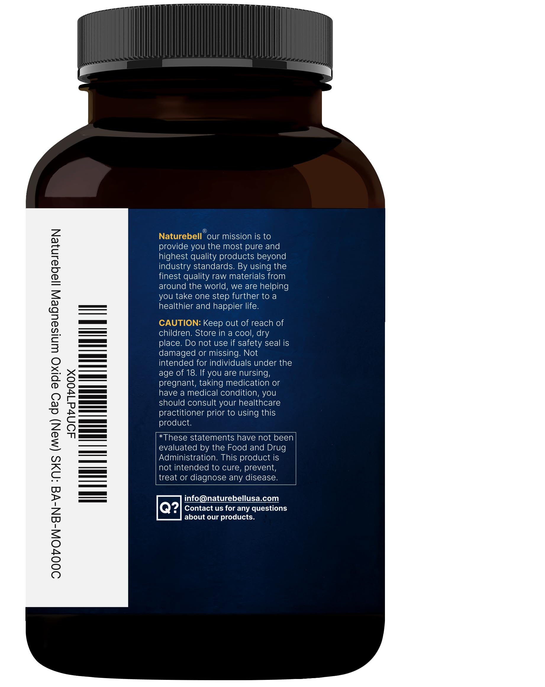 Magnesium Oxide 400mg – 400 Capsules | High Purity Elemental Magnesium | Non-GMO, Gluten Free