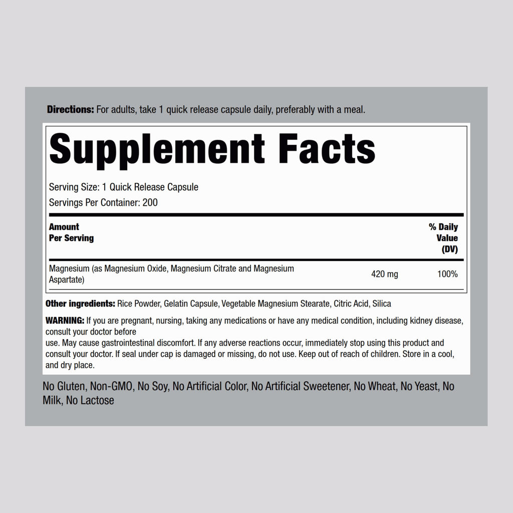 Piping Rock Triple Magnesium Complex 420 mg | 200 Capsules | Pack of 2