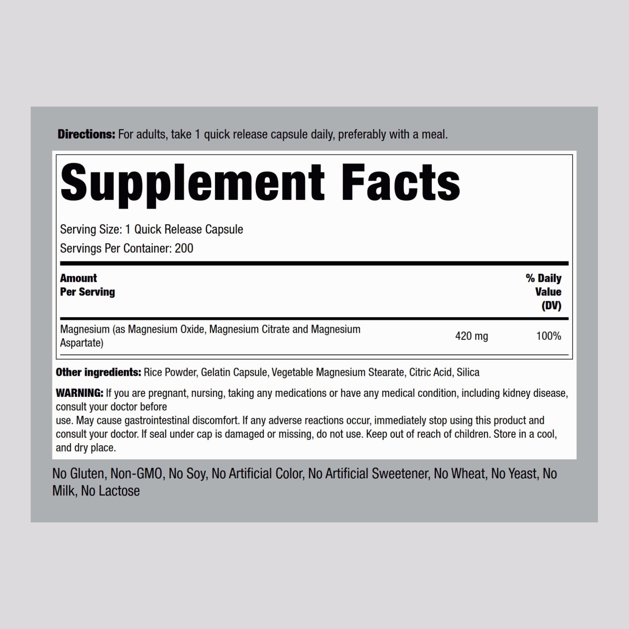 Piping Rock Triple Magnesium Complex 420 mg | 200 Capsules | Pack of 2