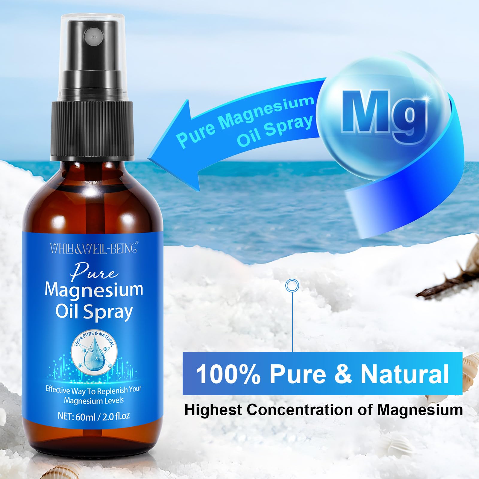 Magnesium Spray – Pure Magnesium Oil for Feet | Glass Bottle | 2-Pack