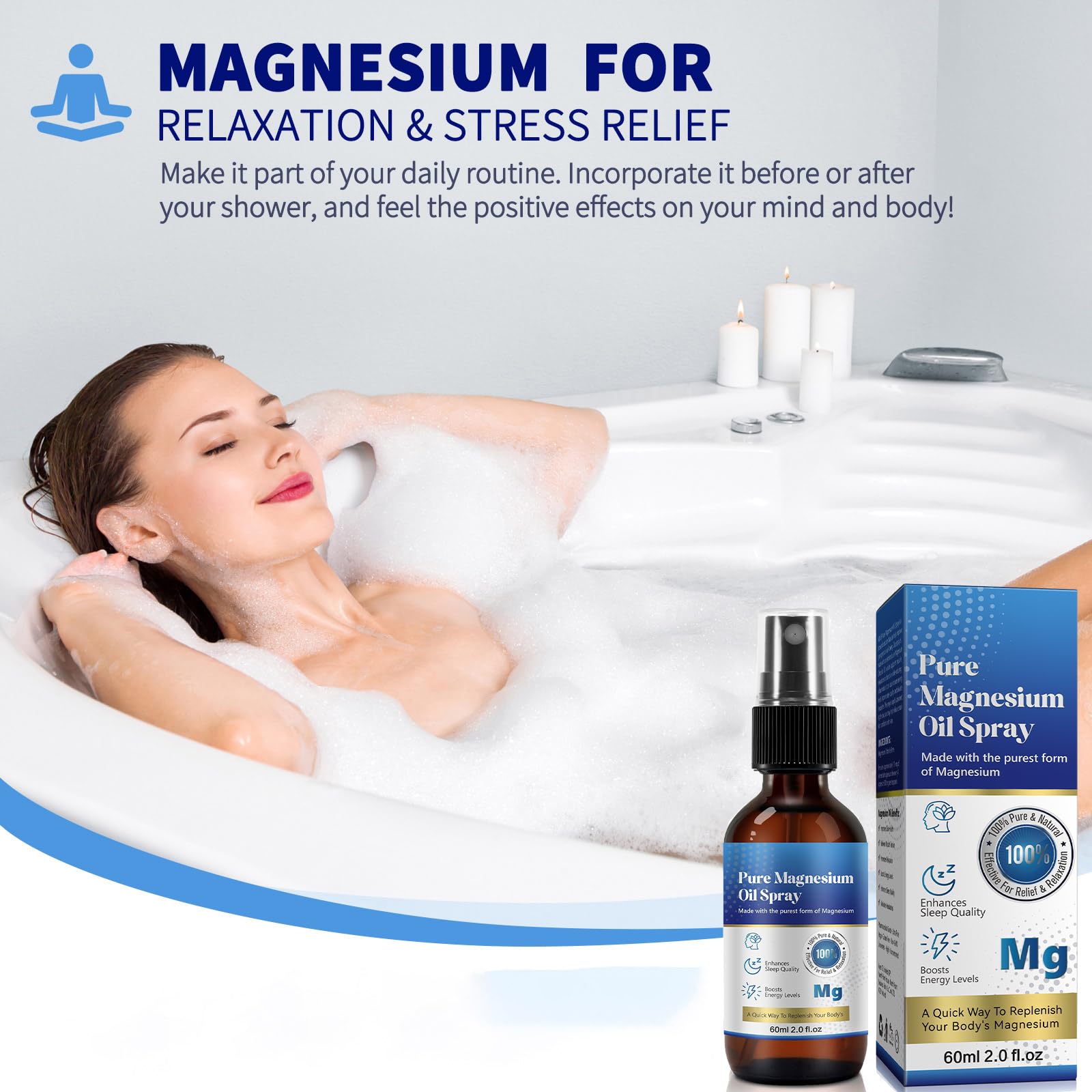 Magnesium Oil Spray for Feet & Sleep – Pure, Organic 60 ml Glass Bottle
