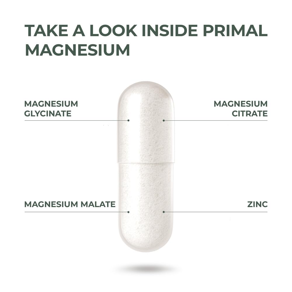Magnesium Supplement Complex 310mg by Primal Harvest – Glycinate, Citrate, Malate & Zinc | 120 Capsules