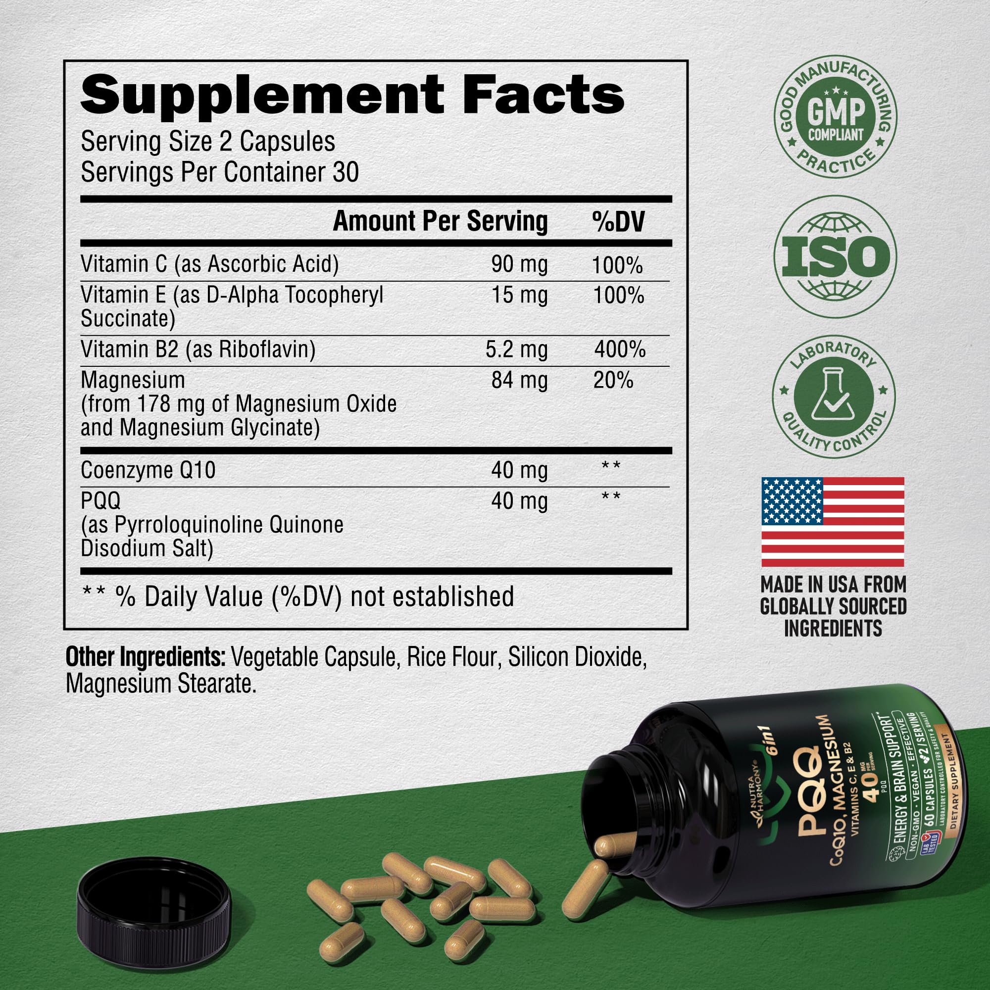 PQQ 40 mg with CoQ10 – Mitochondrial Biogenesis & Energy | 60 Capsules | USA Made