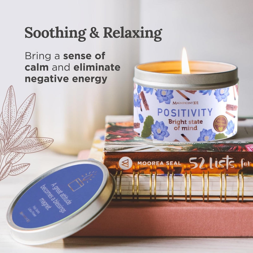 Magnificent 101 Positivity Aromatherapy Candle – 6 oz Soy Wax, Palo Santo & Sage