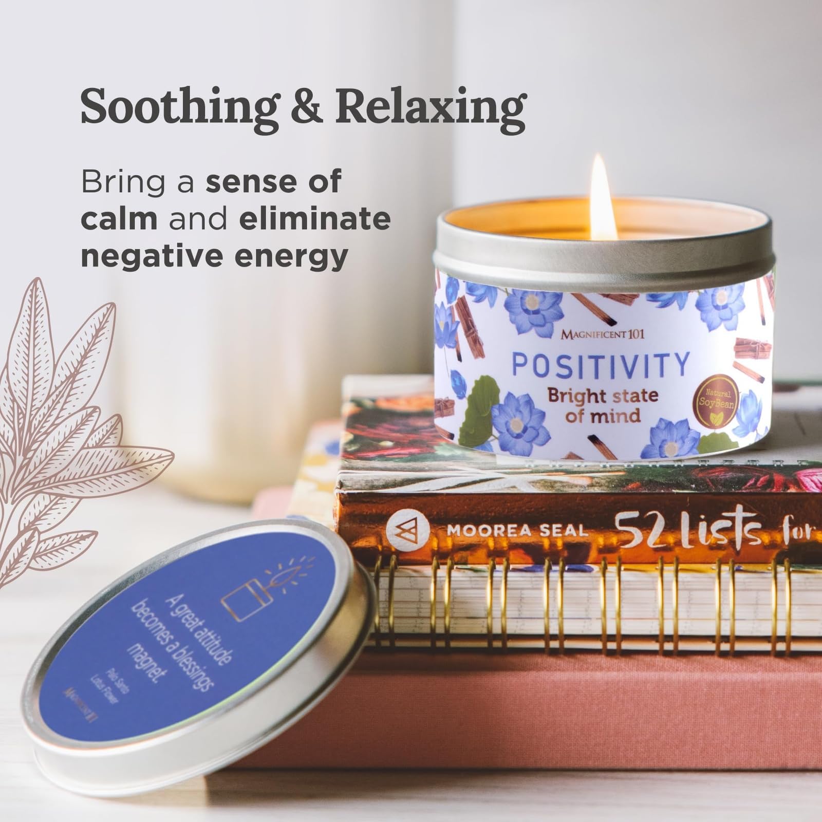 Magnificent 101 Positivity Aromatherapy Candle – 6 oz Soy Wax, Palo Santo & Sage
