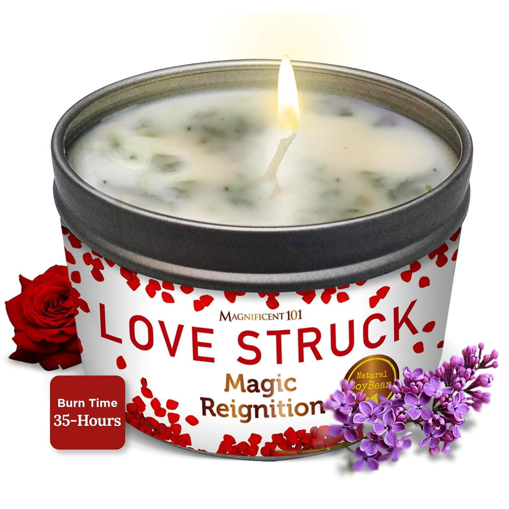 Magnificent 101 Love Struck Aromatherapy Tin Candle – 6 oz, All-Natural Soy Wax, Sage Rose Jasmine Lavender Lilac