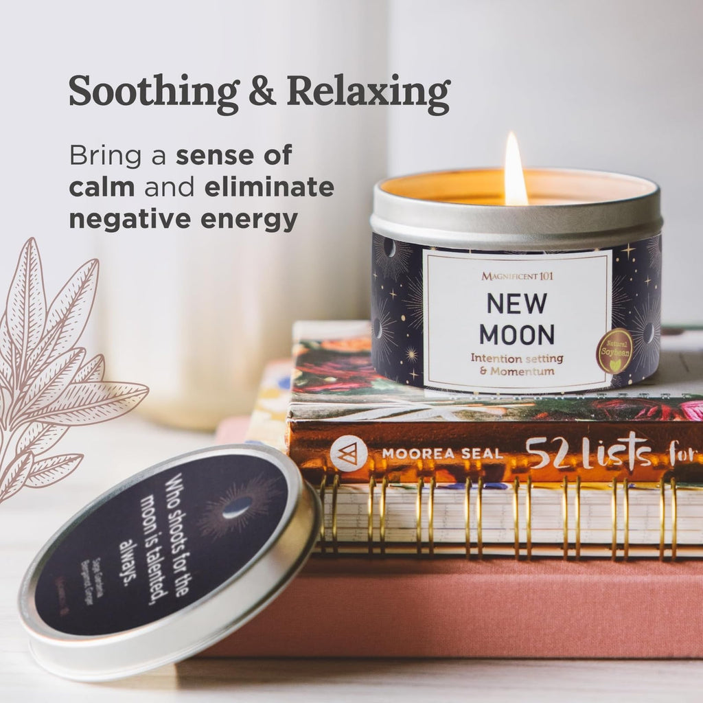 MAGNIFICENT 101 Moon Sage Aromatherapy Candle - 6 oz White Soy Wax, 35-Hour Burn for Energy Cleansing & Manifestation