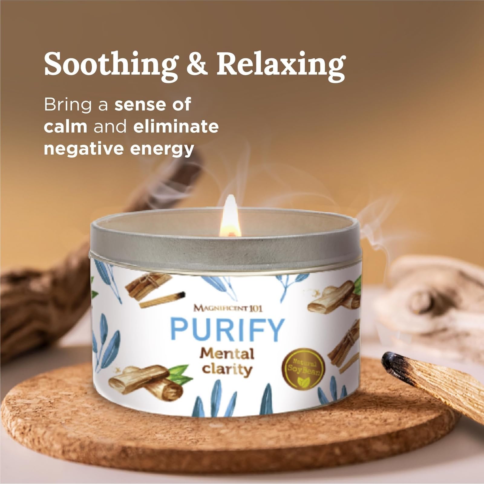 Magnificent 101 Sage Aromatherapy Candle – 6 oz Soy Wax, Palo Santo, Lavender & Sandalwood