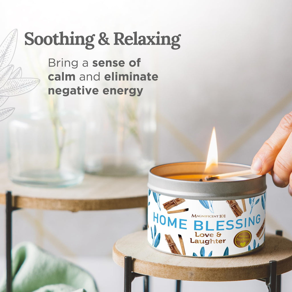 Magnificent 101 Long-Lasting Home Blessing Candle – Sage, Bergamot & Sandalwood | 6 oz, 35-Hour Burn