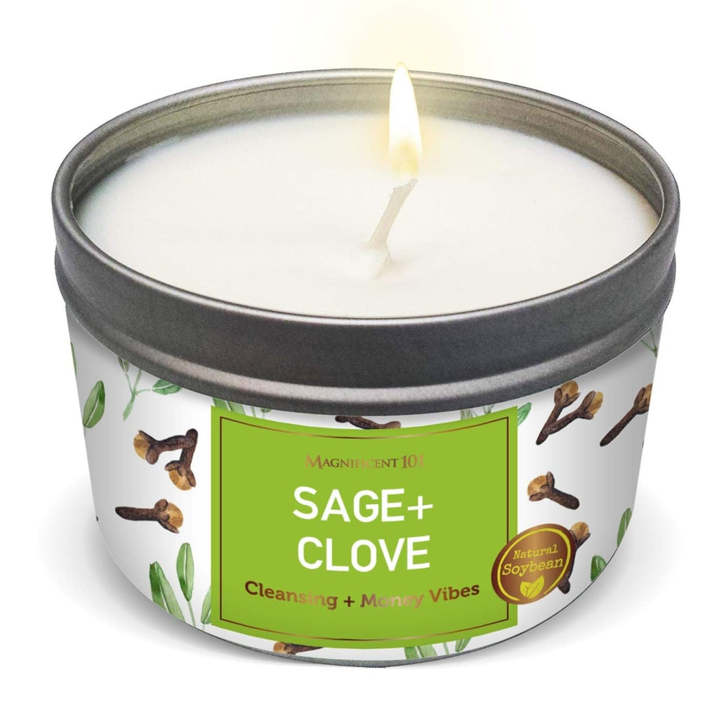 MAGNIFICENT 101 Sage & Clove Aromatherapy Candle - 6 oz Soy Wax, 35-Hour Burn Time