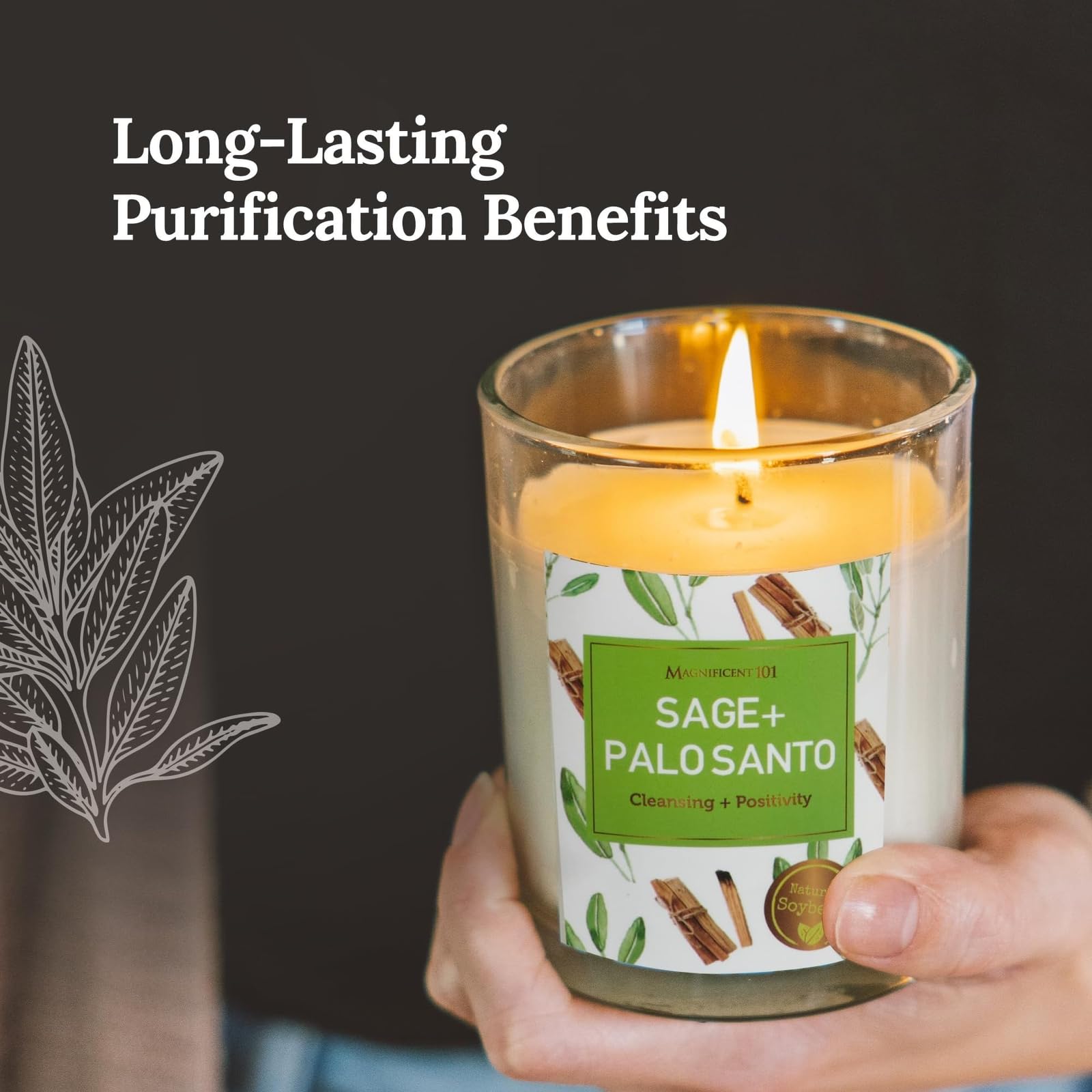 Magnificent 101 Sage & Palo Santo Candle Set – 3-Pack, 3.5 oz, 42h Burn