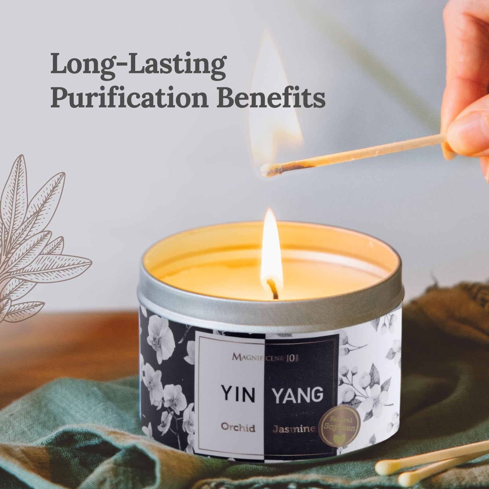Magnificent 101 Yin Yang Smudge Candle – 6oz Soy Wax Tin, 35-Hour Burn, Orchid & Jasmine