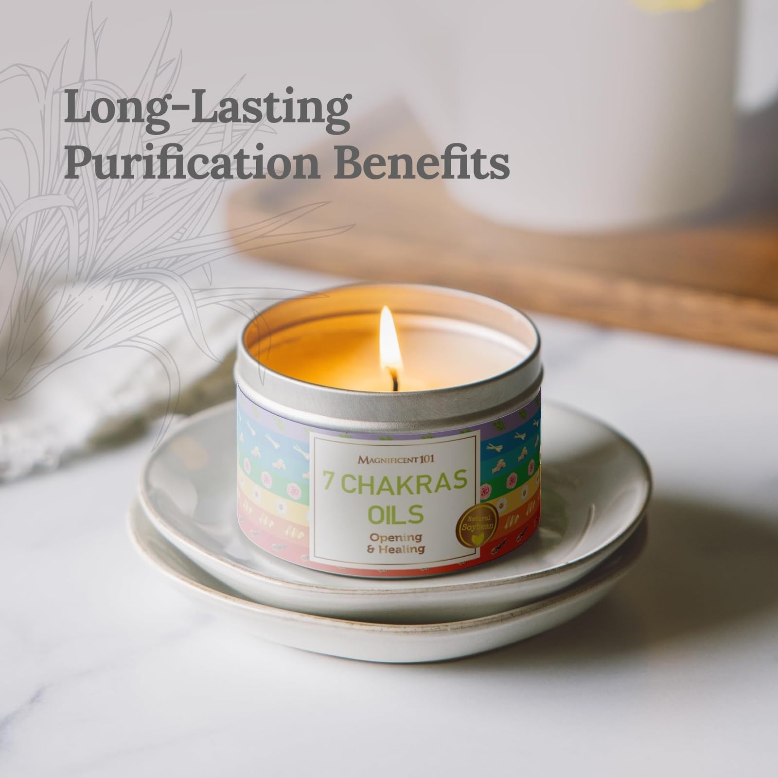 Magnificent 101 7 Chakra Energy Cleansing Aromatherapy Tin Candle - 6oz Orange Soy Wax | Meditation & Manifestation