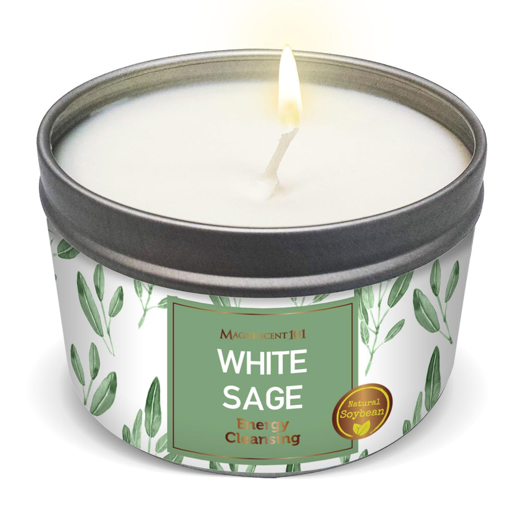 Magnificent 101 White Sage Candle - 6oz, 35h Burn, Soy Wax