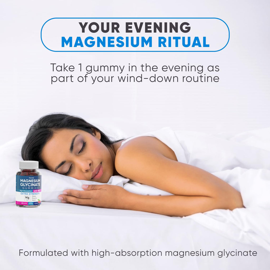 Magnesium Glycinate Gummies 400mg – Sugar Free, Vegan, Raspberry (60-Day Supply)