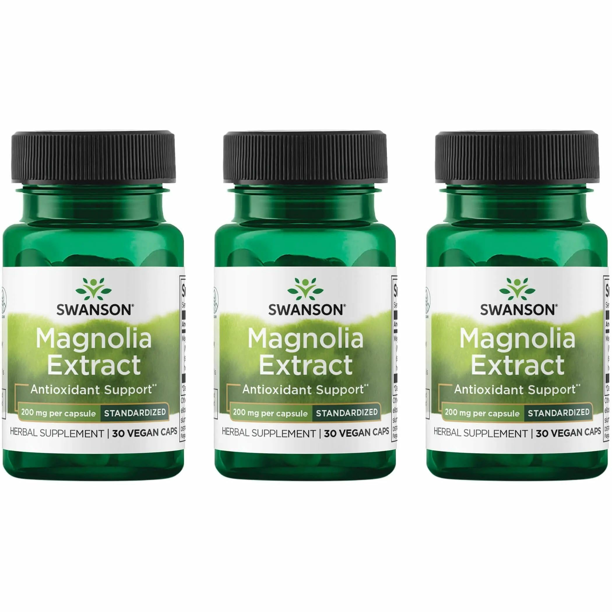 Swanson Magnolia Bark 200mg - Nervous System & Digestive Support | Respiratory & Stress Support (30 Veggie Capsules) - 3 Pack
