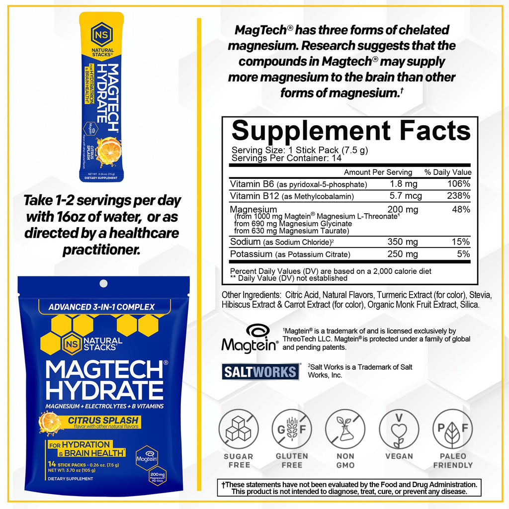 MagTech Hydrate: Sugar-Free Magnesium Hydration Powder (200 mg Mg) – 14 Servings
