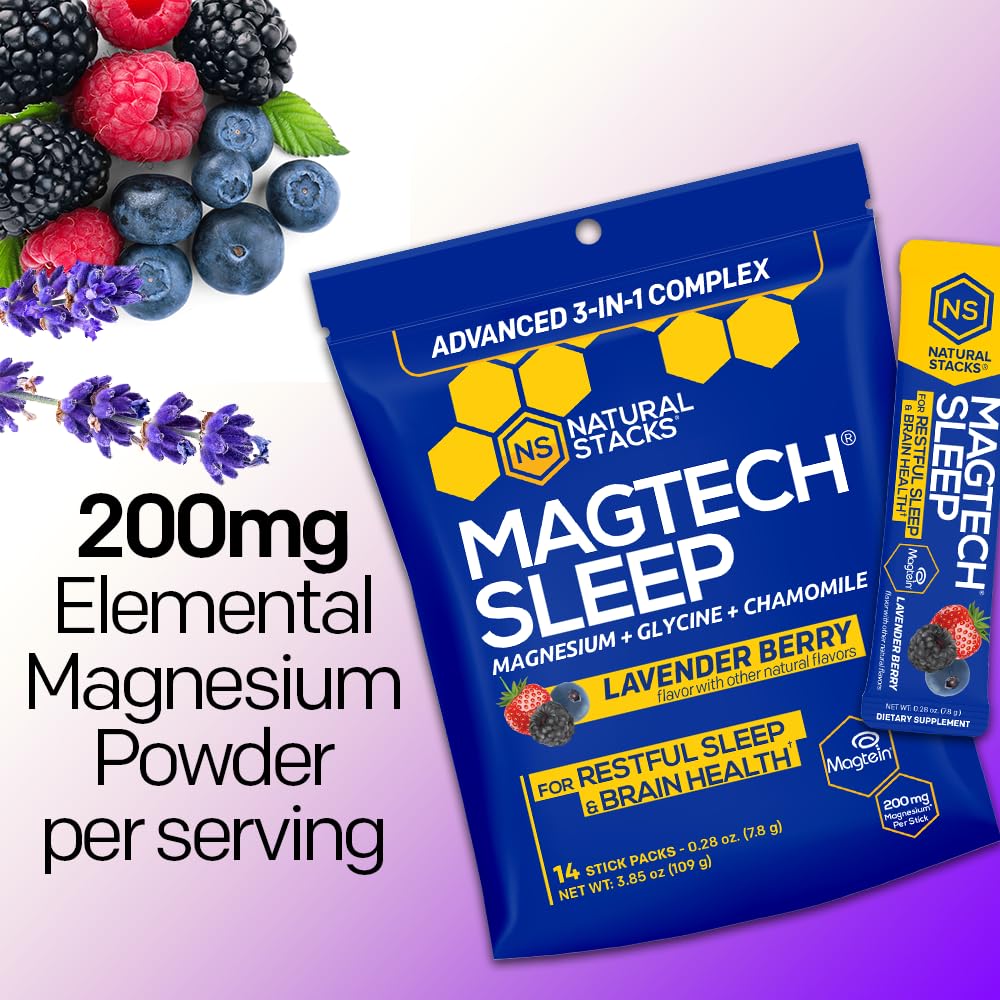 MagTech Magnesium Sleep Powder - Melatonin-Free Sleep Aid (14 Servings) | Magtein L-Threonate, Glycinate & Taurate