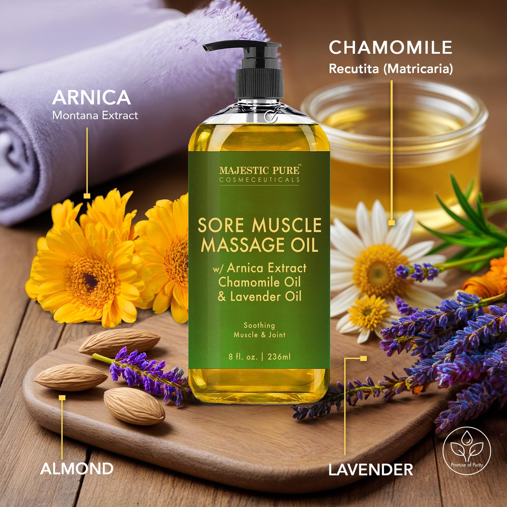 Majestic Pure Arnica Sore Muscle Massage Oil – Lavender & Chamomile (8 oz x2)