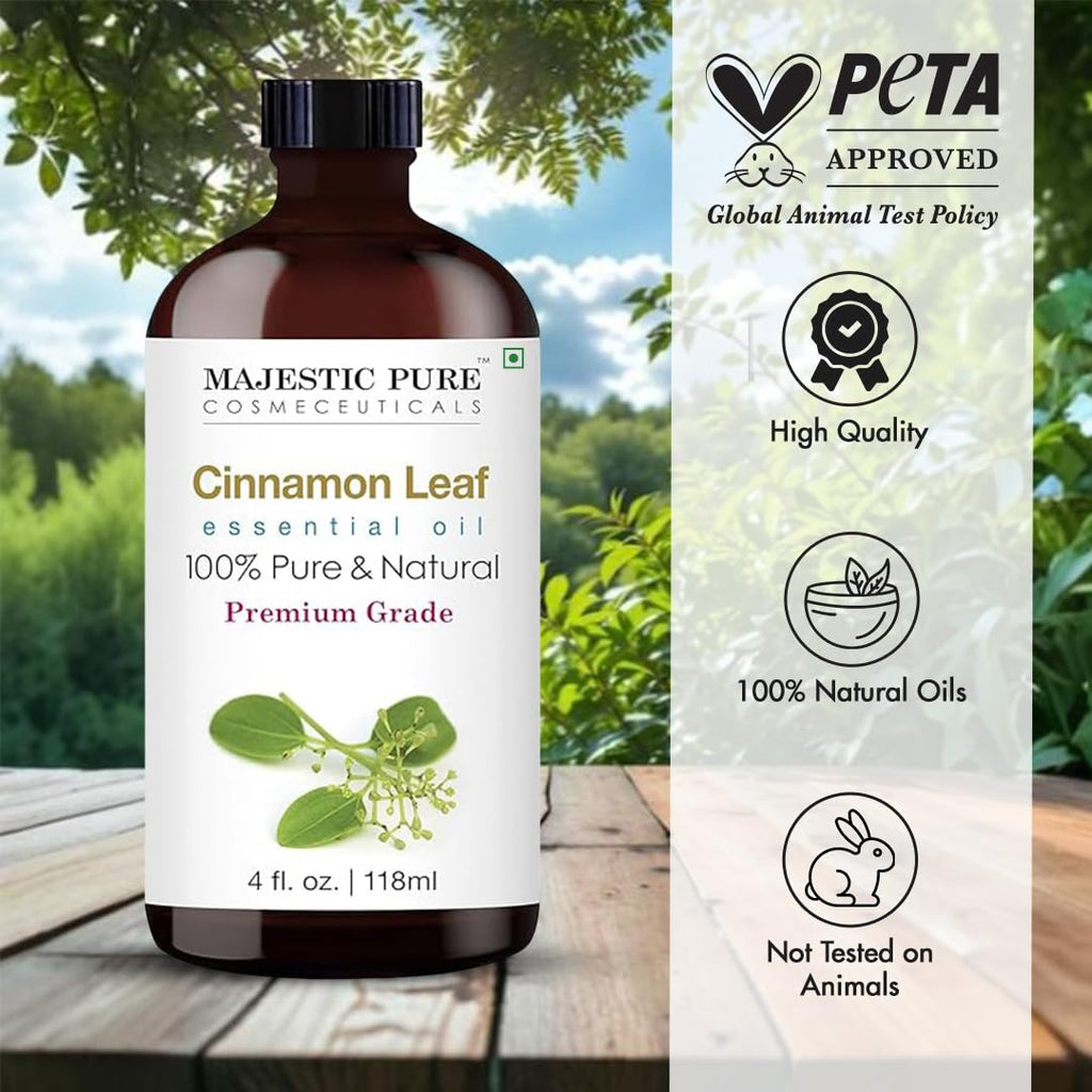 Majestic Pure Cinnamon Essential Oil - 4 Fl Oz, 100% Pure & Natural, Glass Dropper