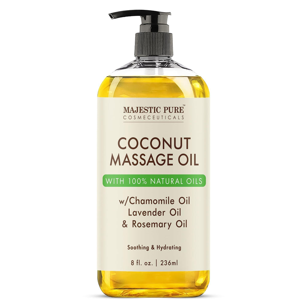 MAJESTIC PURE Coconut Massage Oil – Massage Therapy Oil for All Skin Types (8 fl oz)