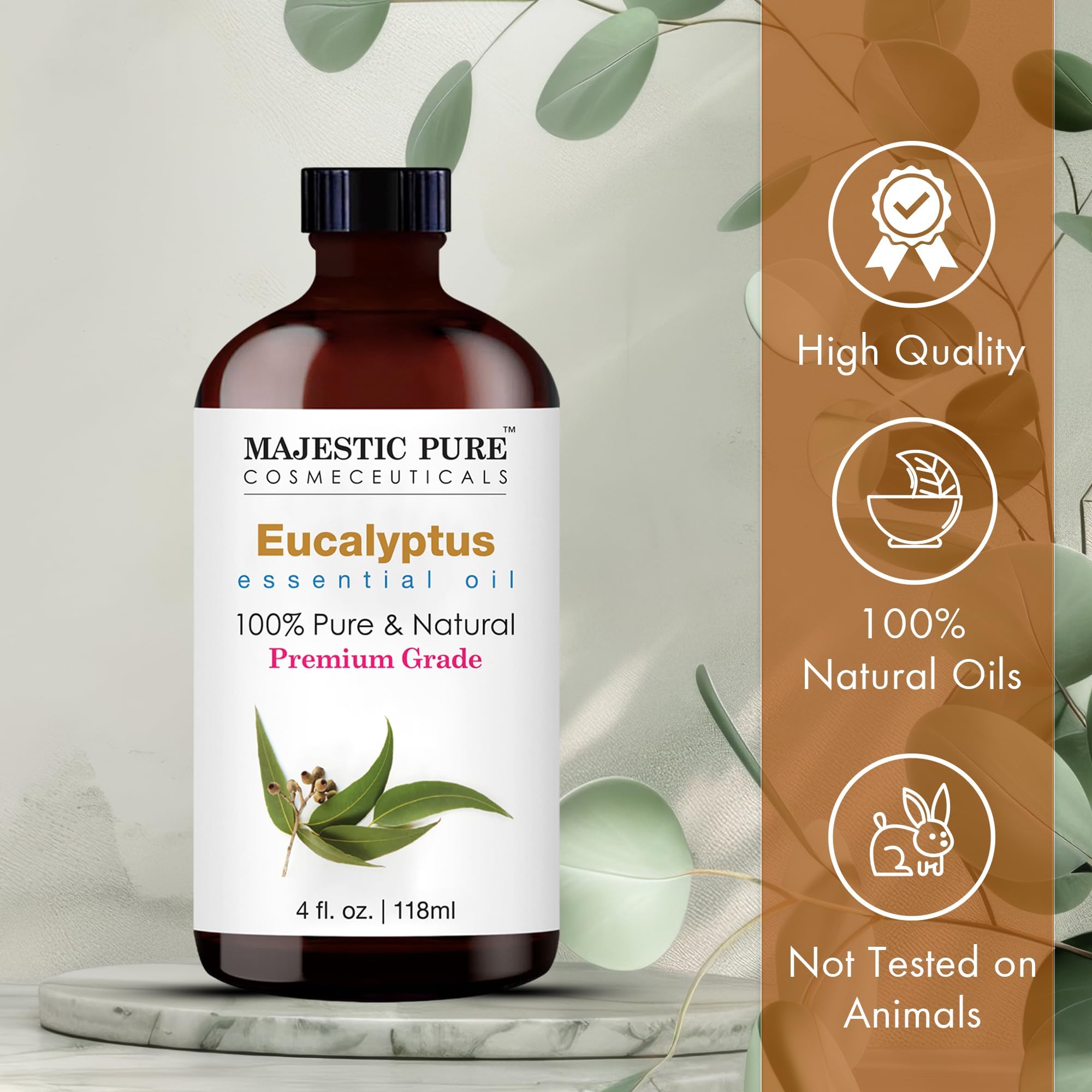 Majestic Pure Eucalyptus Essential Oil – 4 oz with Glass Dropper, 100% Pure & Natural