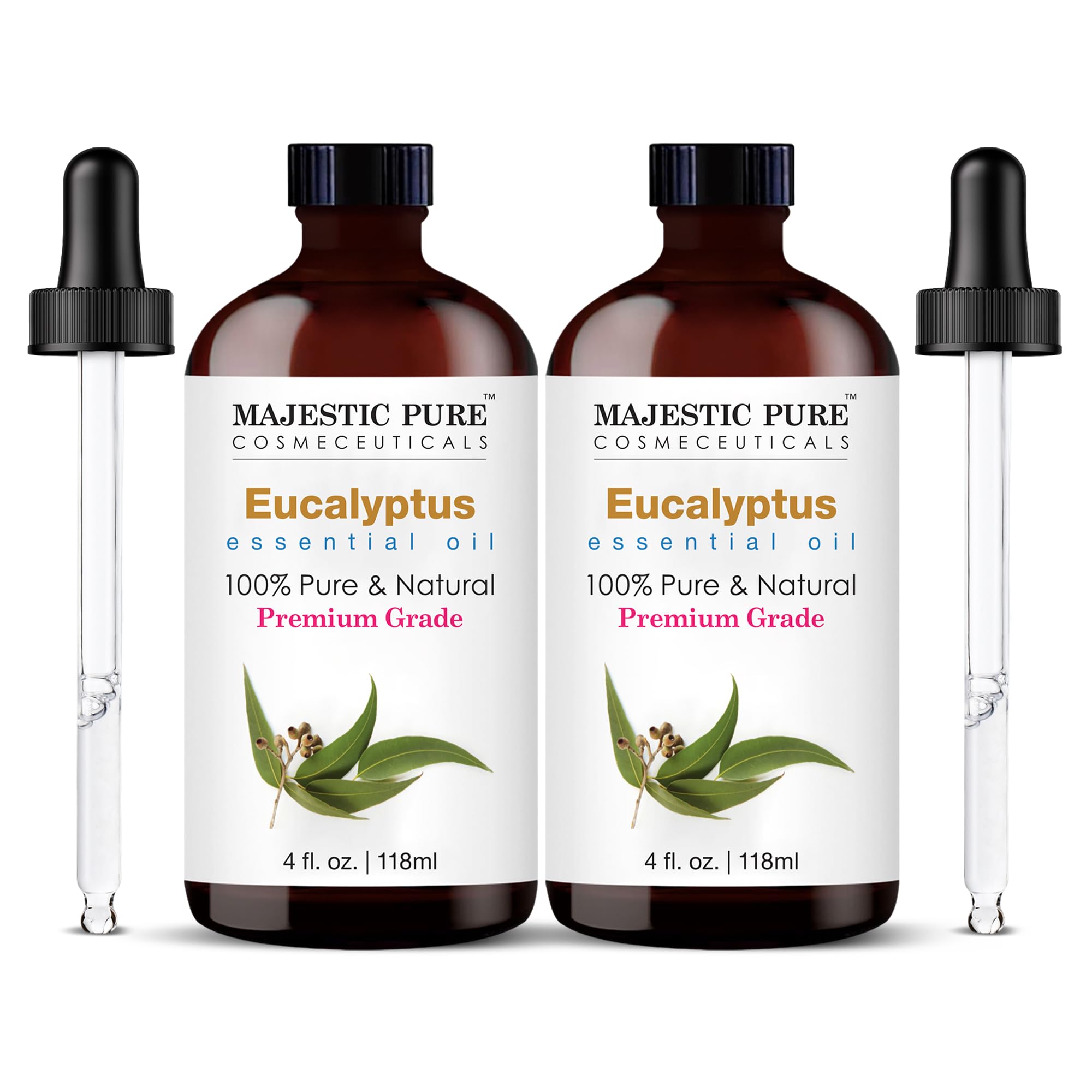 Majestic Pure Eucalyptus Essential Oil – 100% Pure & Natural, Glass Dropper, 4 oz 2-Pack