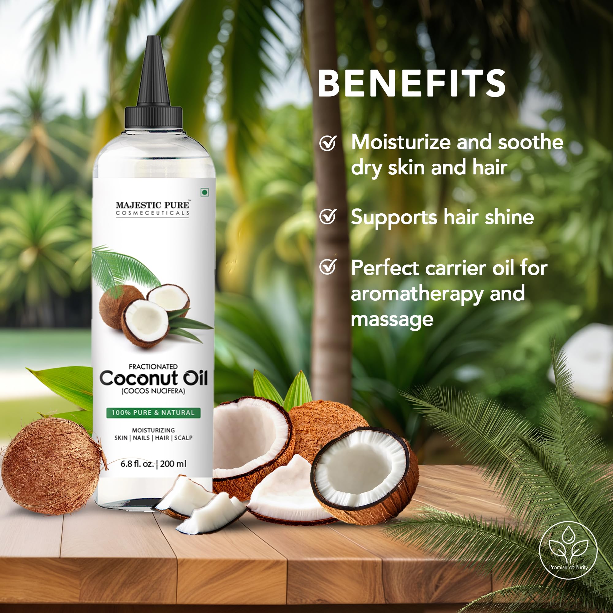 Majestic Pure Fractionated Coconut Oil – 6.8 fl oz Carrier Oil for Diluting Essential Oils & Massage