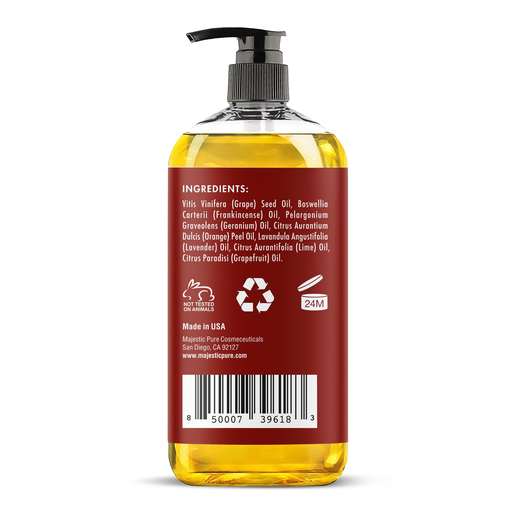 MAJESTIC PURE Frankincense Scar & Stretch Massage Oil – All Skin Types, 8 fl oz
