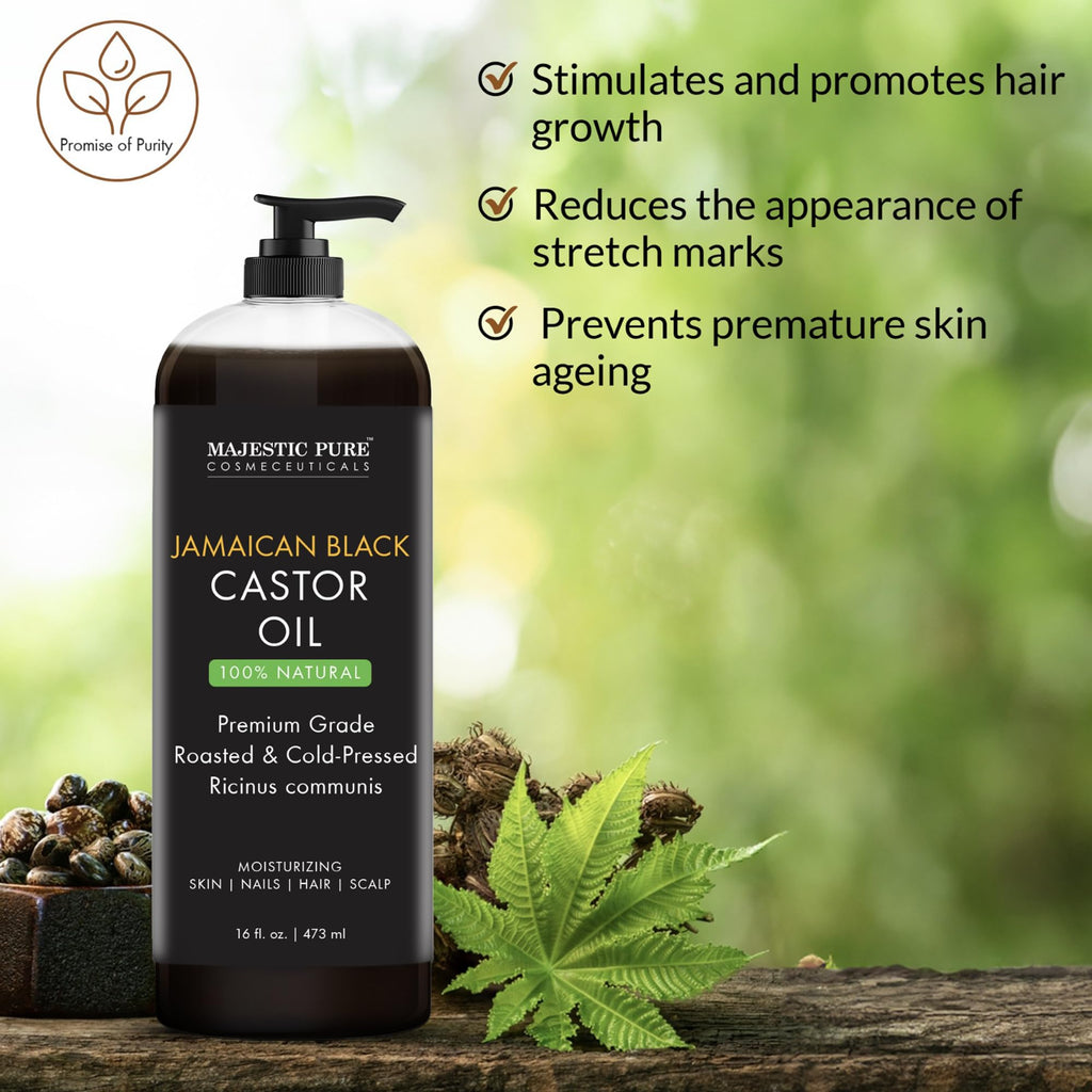 MAJESTIC PURE Jamaican Black Castor Oil – 16 oz, Non-GMO, Hair Care & Nourishing