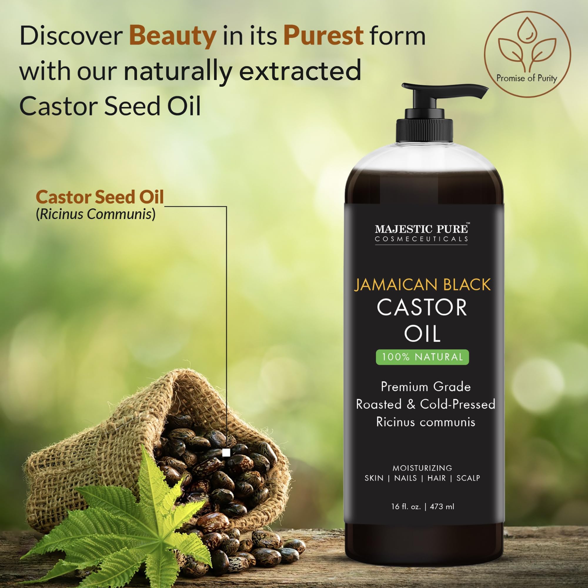 MAJESTIC PURE Jamaican Black Castor Oil – 16 oz, Non-GMO, Hair Care & Nourishing