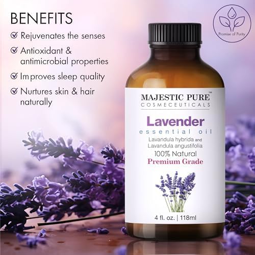 Majestic Pure Lavender Essential Oil with Glass Dropper - 100% Pure & Natural - 4 Fl Oz