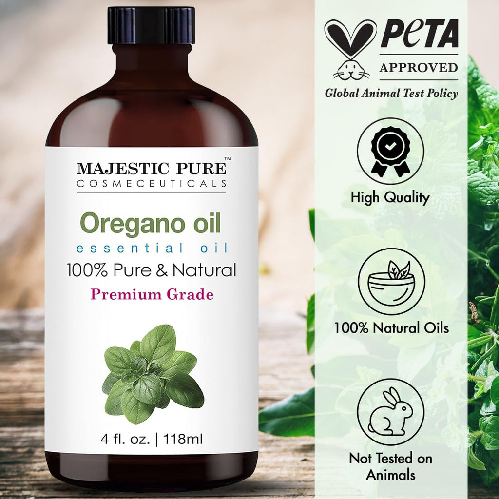 Majestic Pure Oregano Essential Oil 4oz - 100% Pure & Natural with Glass Dropper